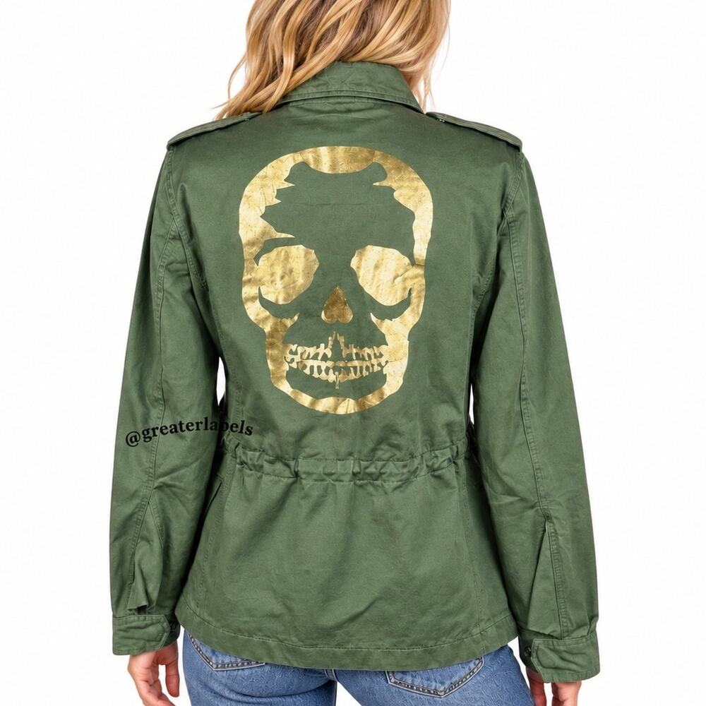 NEW Zadig & Voltaire Kayak Skull Military Utility Jacket with Pins Oversized S